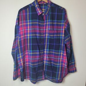 Old Navy Size XL Pink/blue The Boyfriend Shirt Flannel Plaid Long Sleeve Cotton